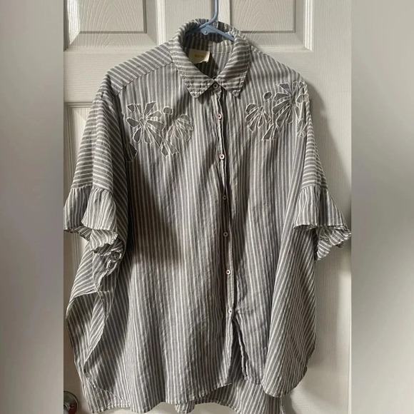 Anthropologie Mave Betty oversized Fit Button down short sleeve size XS-S - Picture 2 of 8